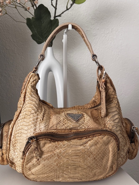 Prada Handbags - Prada Beige Cargo PythonShoulder Bag